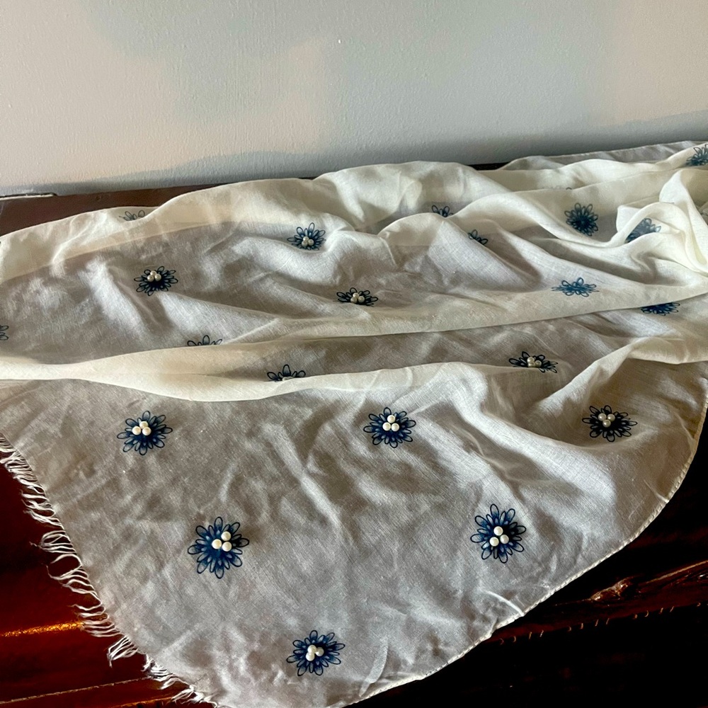 Scarf with pearl beading detail